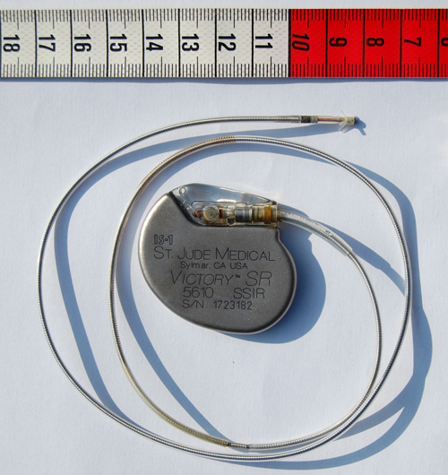 St Jude Medical pacemaker with ruler